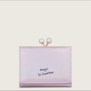 Holographic Pink Small Wallet with FauxPearl Decor